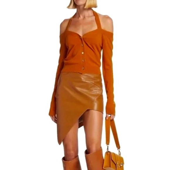 Zeynep Arcay Asymmetric Lambskin Mini Skirt in Ochre Sz US8 New With Tags - Picture 2 of 13